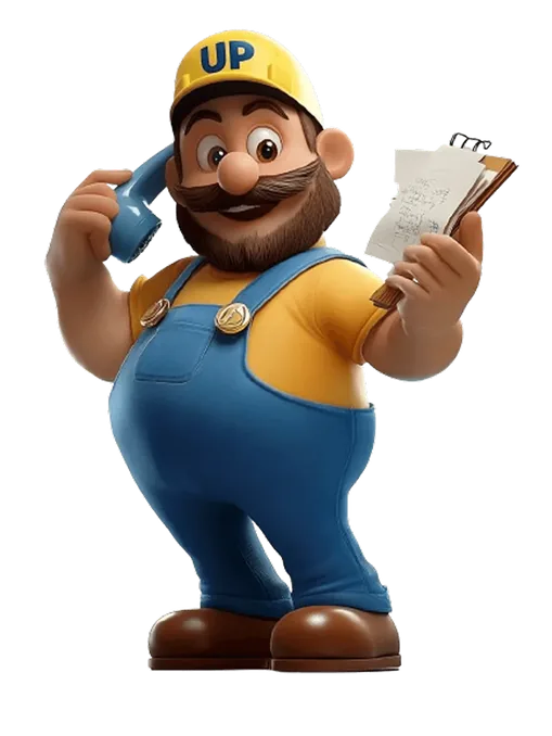UrgentPlumber mascot, friendly cartoon plumber